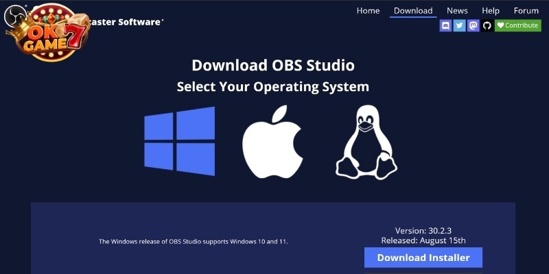 Truy cập vào trang chủ OBS để tải phần mềm cho máy